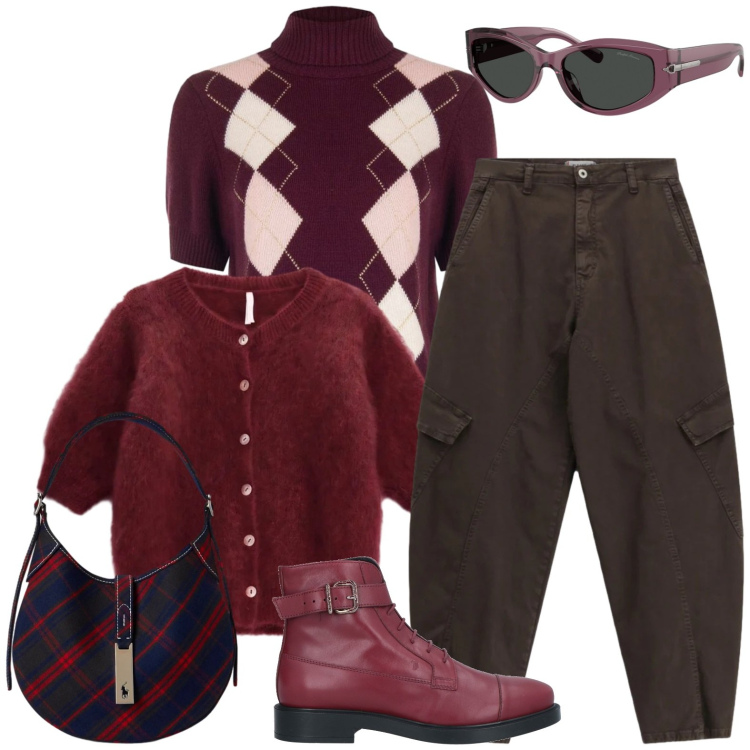 Outfit donna - Con le amiche. Stile Casual per Tutti i giorni. Abbinamento con stivaletti, maglieria, cardigans, pantaloni cargo, borse a spalla, occhiali da sole.
