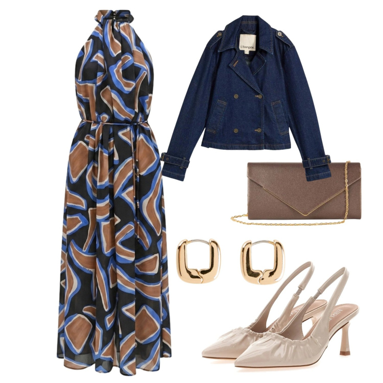 Outfit donna - Aperitivo in galeria d'arte. Stile Trendy per Serata fuori. Abbinamento con clutch, vestiti lunghi, trench, décolleté, orecchini.