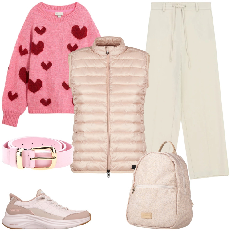 Outfit donna - Total look #2486160. Stile Glamour per Tutti i giorni. Abbinamento con pantaloni a palazzo, piumini, zaini, sneakers, maglieria, cinture.