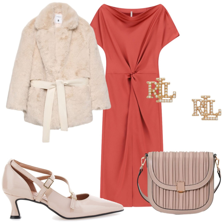 Outfit donna - Festa. Stile Chic per Cerimonia. Abbinamento con cappotti, borse a tracolla, vestiti midi/longuette, orecchini, décolleté.