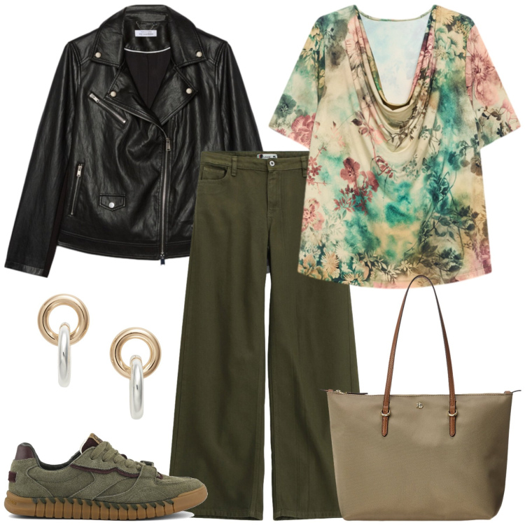 Outfit donna - Total look #2486170. Stile Chic per Ufficio. Abbinamento con giacche, bluse, pantaloni a palazzo, borse tote, orecchini, sneakers.