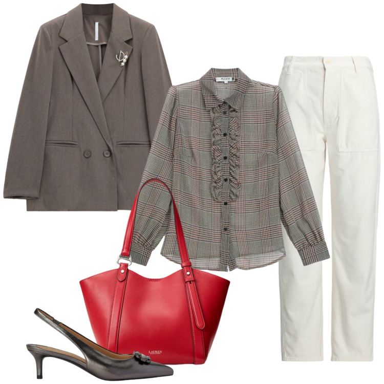 Outfit donna - Total look #2486175. Stile Chic per Tutti i giorni. Abbinamento con blazer, camicie, pantaloni, décolleté, borse tote.