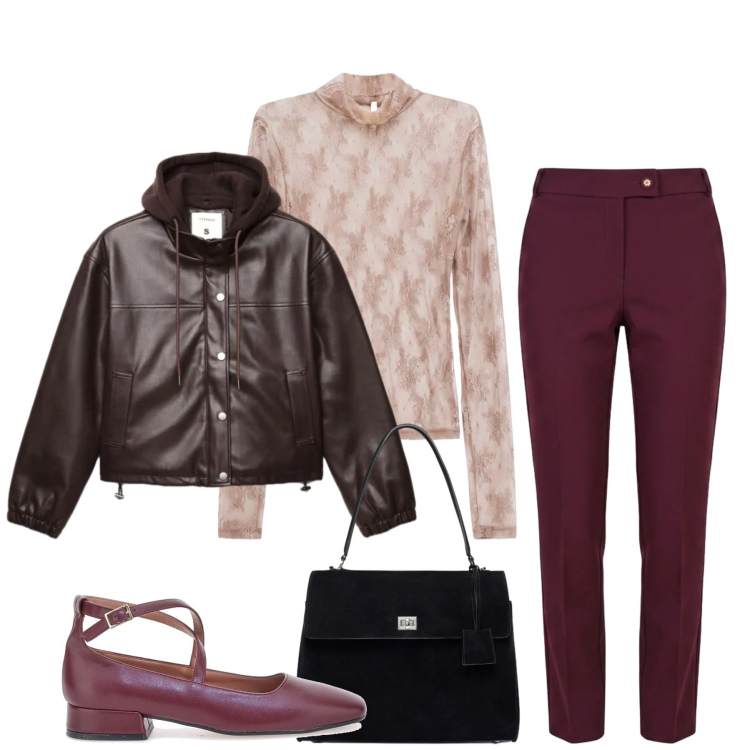 Outfit donna - Total look #2486180. Stile Casual chic per Tutti i giorni. Abbinamento con t-shirt, borse a mano, pantaloni, bomber, ballerine.