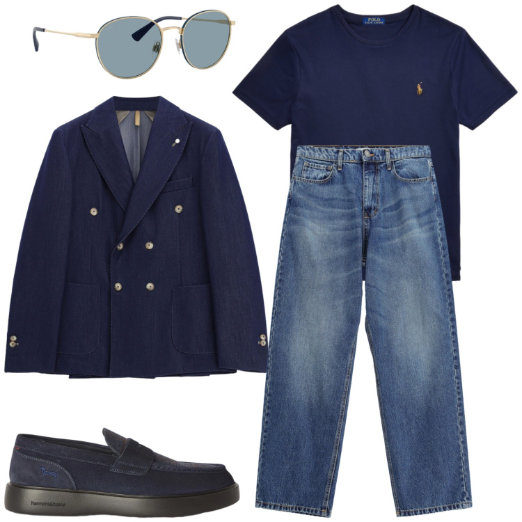 Outfit uomo - Total look #2486190. Stile Business/Elegante per Ufficio. Abbinamento con scarpe stringate, jeans, giacche, t-shirt, occhiali da sole.
