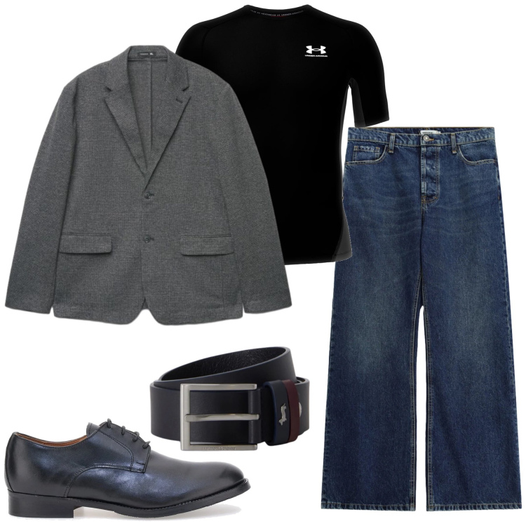 Outfit uomo - Total look #2486192. Stile Casual per Tutti i giorni. Abbinamento con cinture, jeans, giacche, scarpe stringate, t-shirt.
