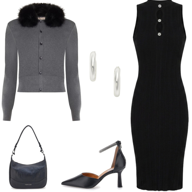 Outfit donna - Brindando all\'autunno. Stile Chic per Cerimonia. Abbinamento con vestiti midi/longuette, cardigans, orecchini, décolleté, borse a tracolla.