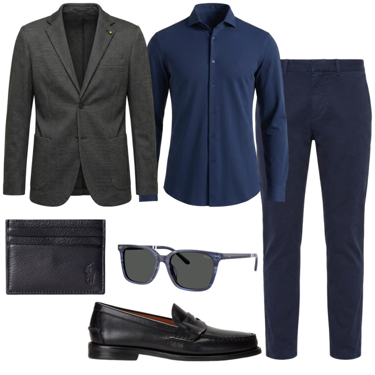 Outfit uomo - Total look #2486203. Stile Business/Elegante per Ufficio. Abbinamento con camicie, pantaloni, giacche, scarpe stringate, portafogli, occhiali da sole.