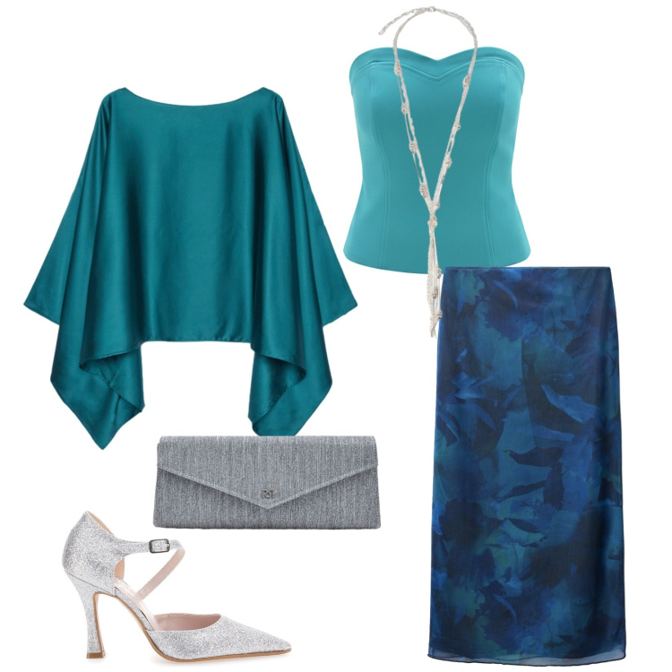 Outfit donna - Total look #2486206. Stile Chic per Cerimonia. Abbinamento con gonne lunghe, pochette, top, collane, cappe, décolleté.
