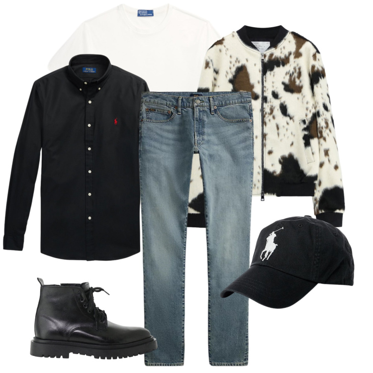 Outfit uomo - Total look #2486210. Stile Casual per Tutti i giorni. Abbinamento con bomber, anfibi, cappelli, jeans, t-shirt, camicie.