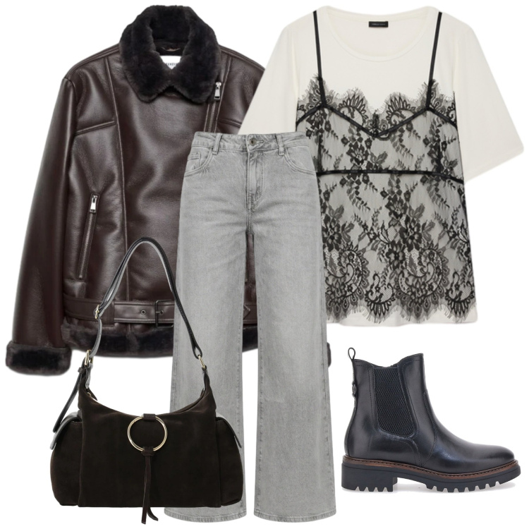 Outfit donna - Candy Cookie. per Tutti i giorni. Abbinamento con borse a spalla, t-shirt, jeans a zampa, giacche, stivaletti chelsea.