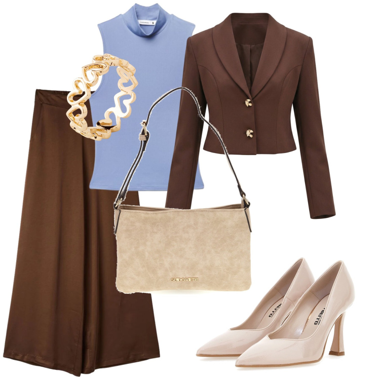 Outfit donna - Total look #2486226. Stile Bon Ton per Serata fuori. Abbinamento con anelli, pantaloni, top, blazer, décolleté, borse a tracolla.