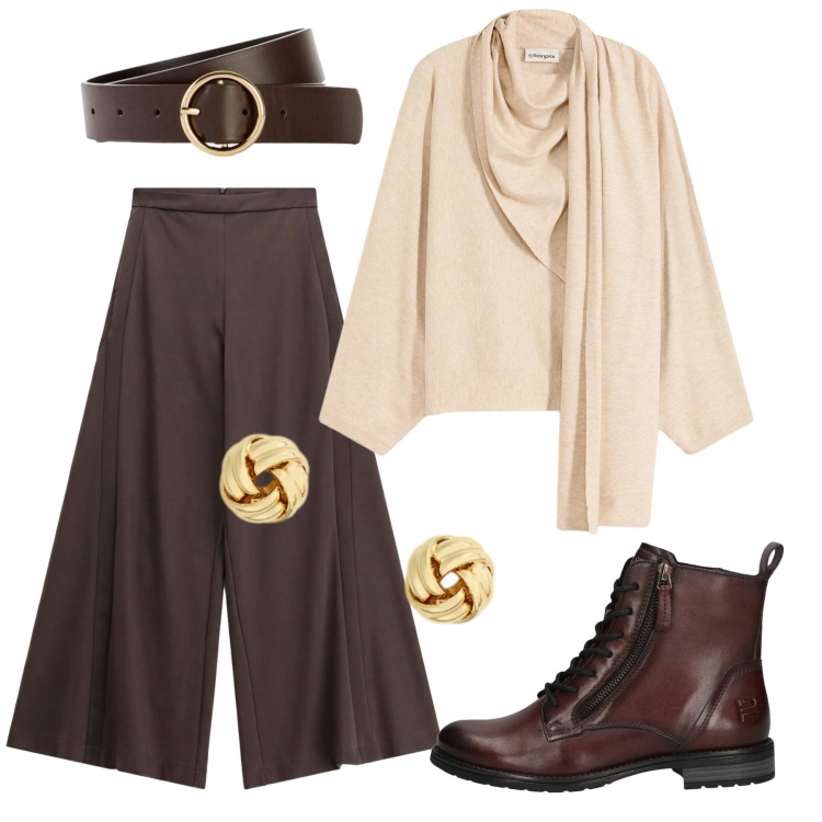 Outfit donna - Total look #2486230. Stile Urban per Serata fuori. Abbinamento con maglieria, cinture, pantaloni a palazzo, orecchini, stivaletti.