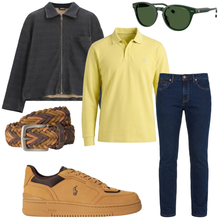 Outfit uomo - Total look #2486236. Stile Casual per Tutti i giorni. Abbinamento con jeans, polo, cinture, cappotti, occhiali da sole, sneakers.