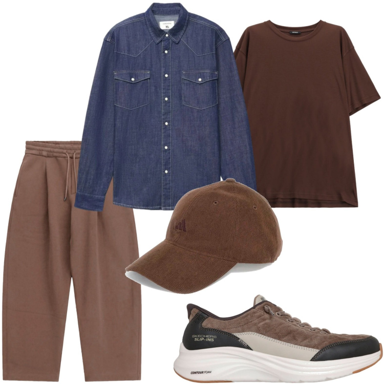 Outfit uomo - Minimal urbano. Stile Urban per Tutti i giorni. Abbinamento con pantaloni, t-shirt, camicie, cappelli con visiera, sneakers.