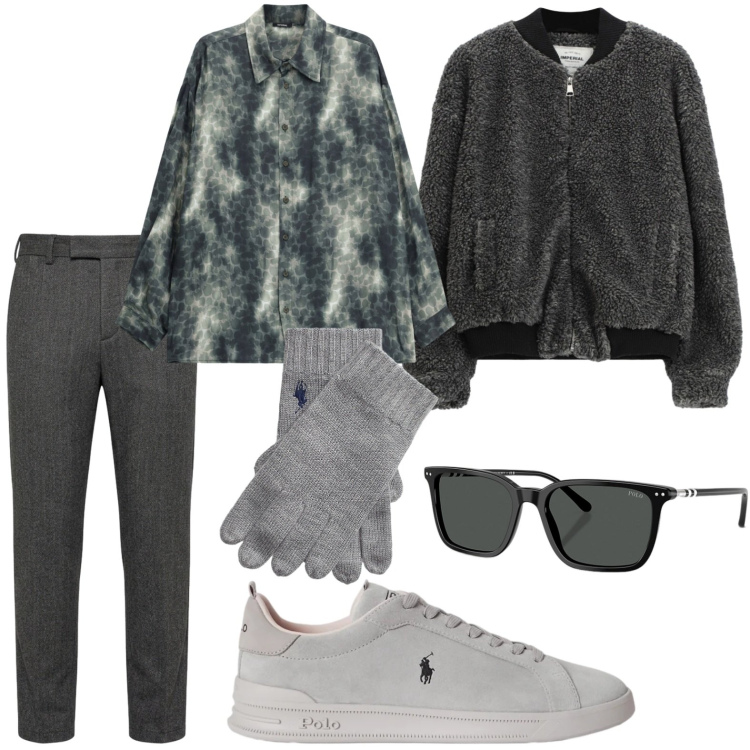 Outfit uomo - Vintage casual. Stile Urban per Tutti i giorni. Abbinamento con pantaloni, camicie, bomber, occhiali da sole, guanti, sneakers.