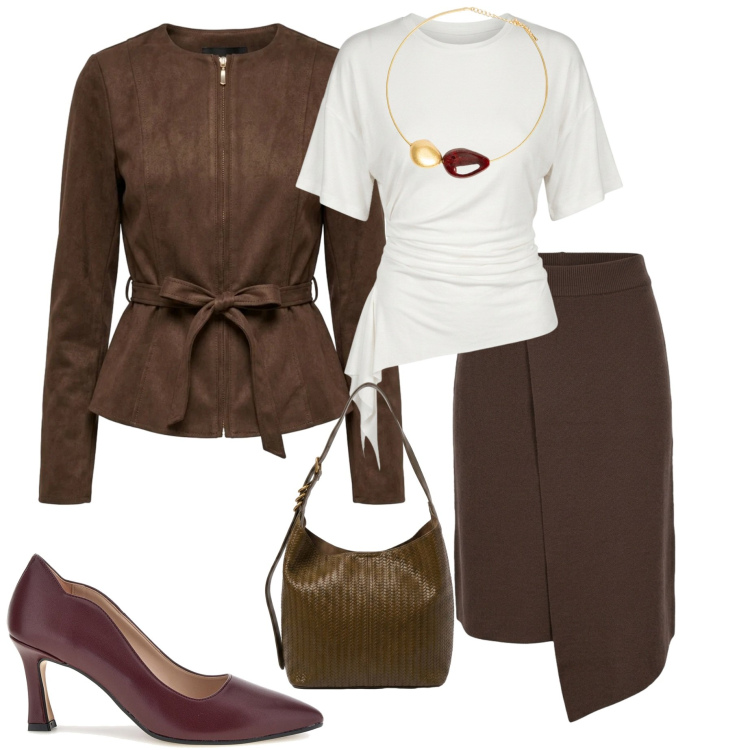 Outfit donna - Gilmore style. Stile Chic per Tutti i giorni. Abbinamento con blazer, gonne, maglieria, collane, borse a spalla, décolleté.