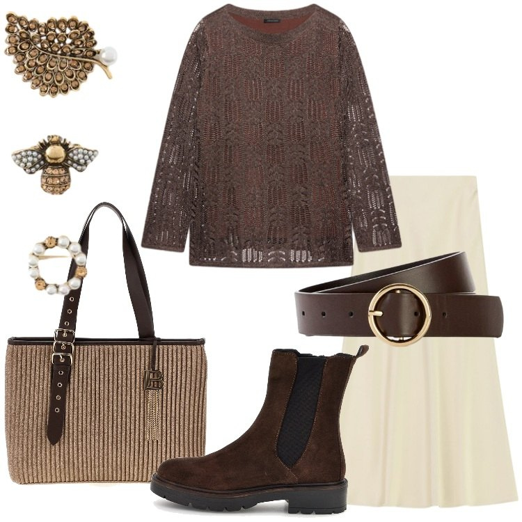 Outfit donna - Mix and match ad ottobre - @laurafo. Stile Trendy per Ufficio. Abbinamento con cinture, gonne lunghe, maglieria, accessori per capelli, stivaletti chelsea, borse a spalla.
