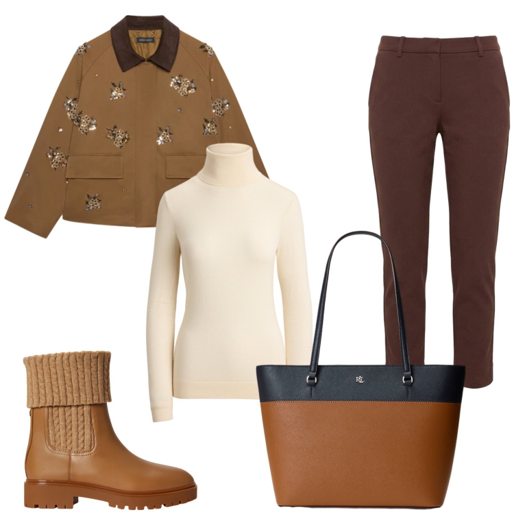 Outfit donna - Total look #2486348. Stile Glamour per Tutti i giorni. Abbinamento con pantaloni, blazer, borse tote, stivaletti chelsea, pullovers.
