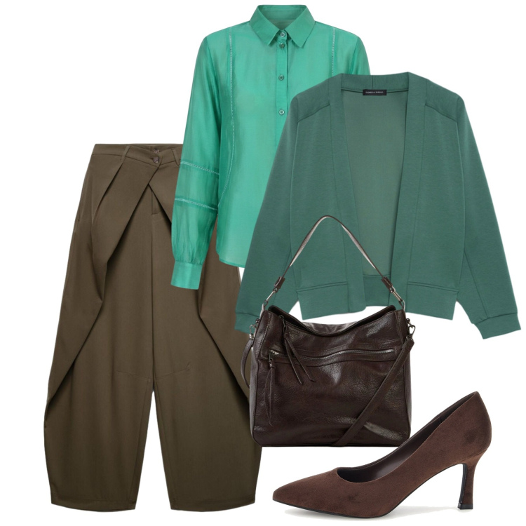Outfit donna - Tulipano. Stile Chic per Ufficio. Abbinamento con felpe, camicie, pantaloni, décolleté, borse a tracolla.