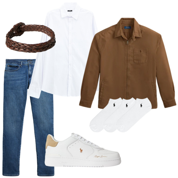 Outfit uomo - Total look #2486370. Stile Casual per Tutti i giorni. Abbinamento con camicie, braccialetti, calzini, jeans, sneakers, cappotti.