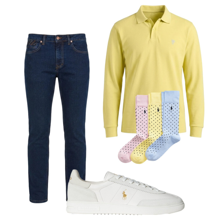 Outfit uomo - Total look #2486373. Stile Casual per Tutti i giorni. Abbinamento con jeans, polo, sneakers, calzini.