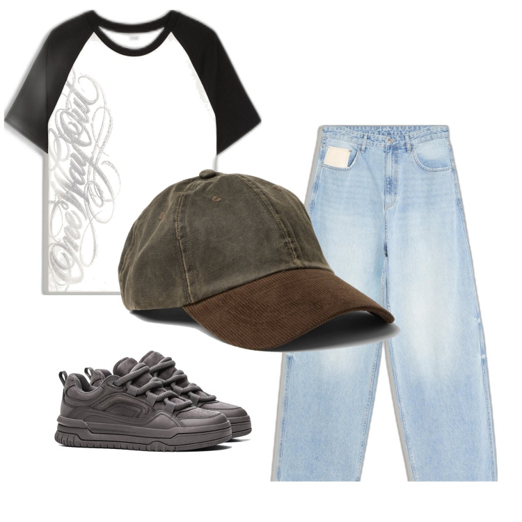 Outfit hombre - Casual. Estilo Casual para Todos los días. Combinación con vaqueros, camiseta, sneakers, sombreros o gorros con visera.