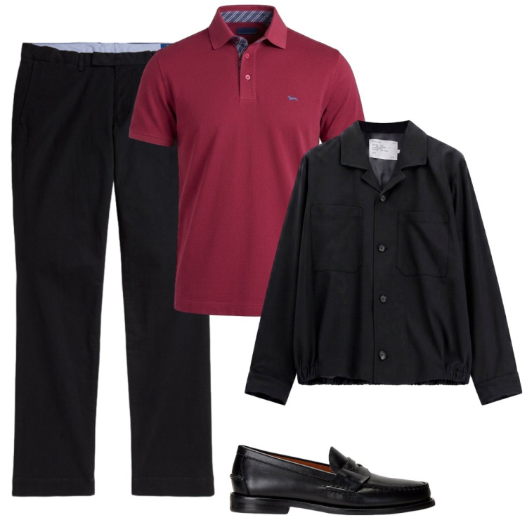 Outfit uomo - Serata fuori. Stile Business/Elegante per Serata speciale. Abbinamento con polo, cappotti, scarpe stringate, pantaloni chino.