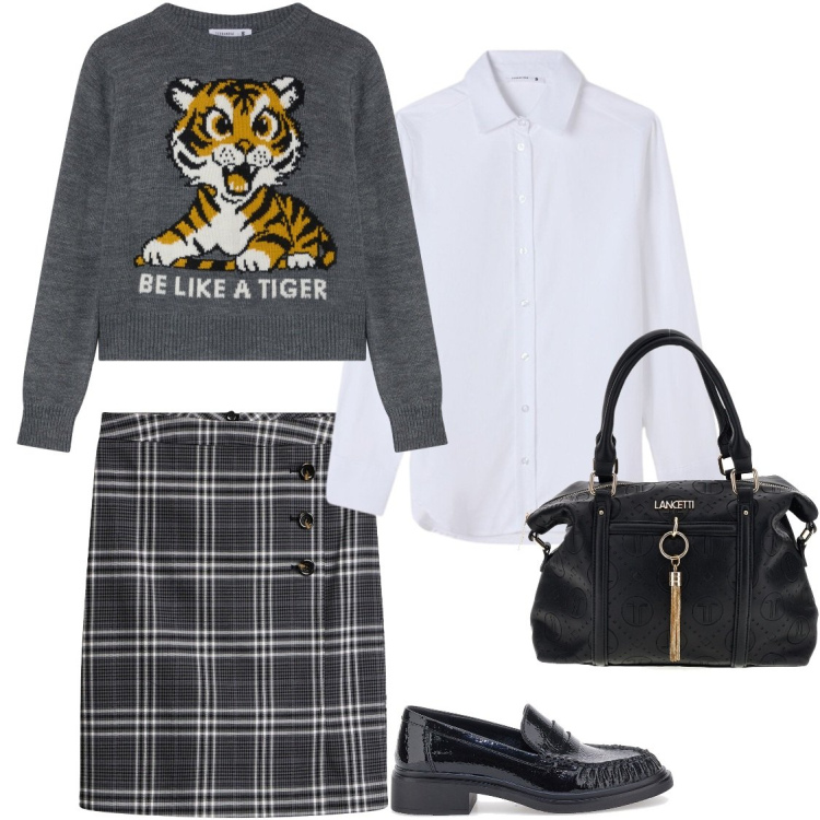 Outfit donna - pullover. Stile Preppy per Tutti i giorni. Abbinamento con maglieria, camicie, gonne longuette, mocassini, borse a mano.