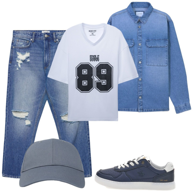 Outfit uomo - Giacca/camicia. Stile Casual per Tutti i giorni. Abbinamento con jeans strappati, cappotti, t-shirt, cappelli con visiera, sneakers.