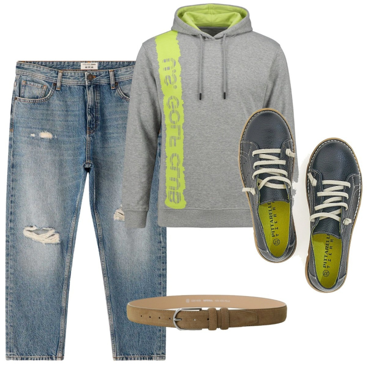 Outfit uomo - La felpa. Stile Urban per Tutti i giorni. Abbinamento con cinture, jeans strappati, sneakers, felpe con cappuccio.