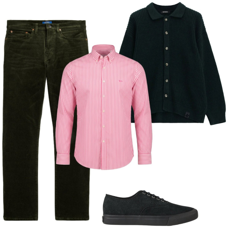 Outfit uomo - La camicia rosa. Stile Trendy per Serata speciale. Abbinamento con camicie, cardigans, pantaloni, sneakers.
