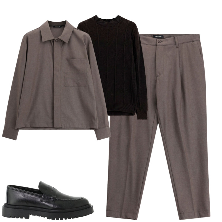 Outfit uomo - Imperial. Stile Urban per Tutti i giorni. Abbinamento con maglieria, scarpe stringate, cappotti, pantaloni.