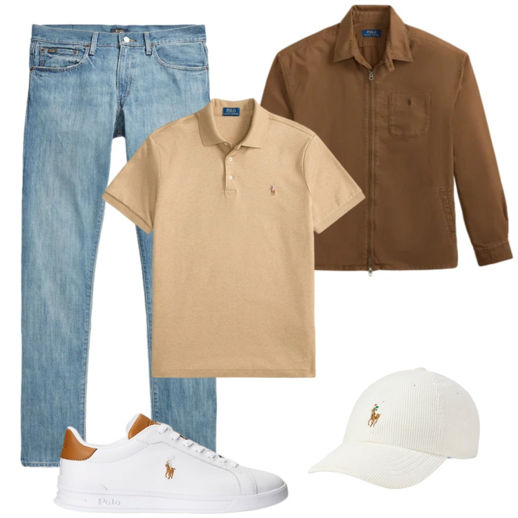 Outfit uomo - Di giorno. Stile Trendy per Tutti i giorni. Abbinamento con sneakers, jeans, cappotti, cappelli con visiera, polo.
