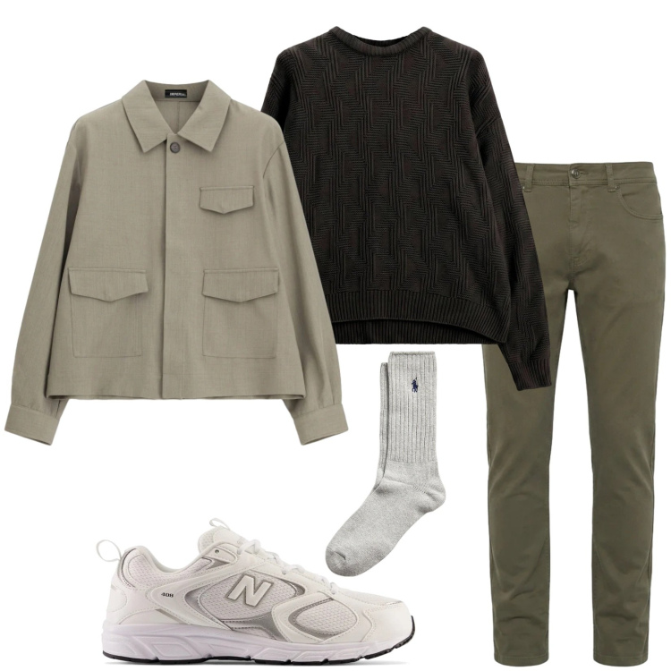 Outfit uomo - Total look #2486497. Stile Trendy per Tutti i giorni. Abbinamento con pantaloni, cappotti, maglieria, calzini, sneakers.