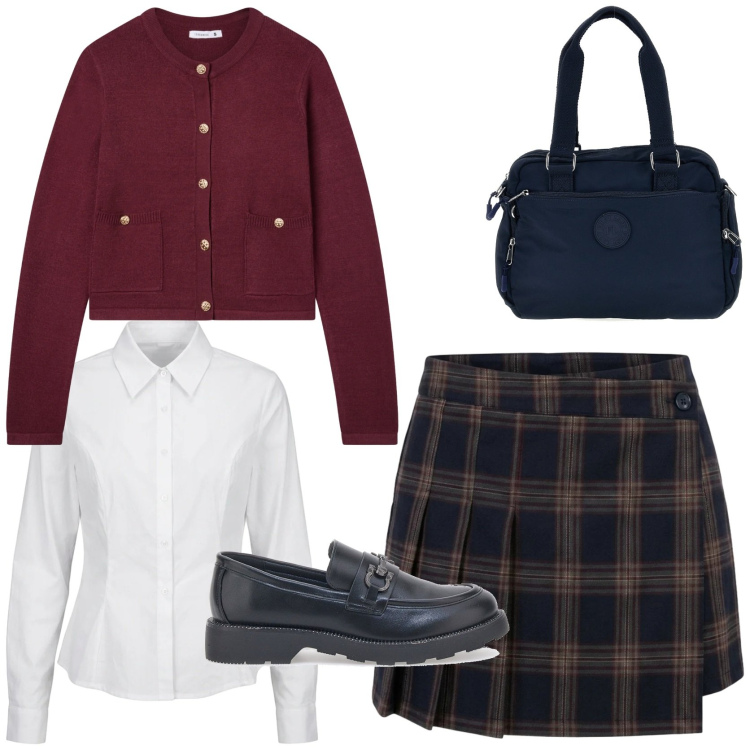 Outfit donna - Preppy girl autumn edition. Stile Preppy per Tutti i giorni. Abbinamento con minigonne, camicie, cardigans, borse a tracolla, mocassini.
