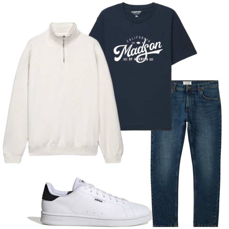 Outfit uomo - Casual style. Stile Casual per Tutti i giorni. Abbinamento con t-shirt, felpe, jeans, sneakers.