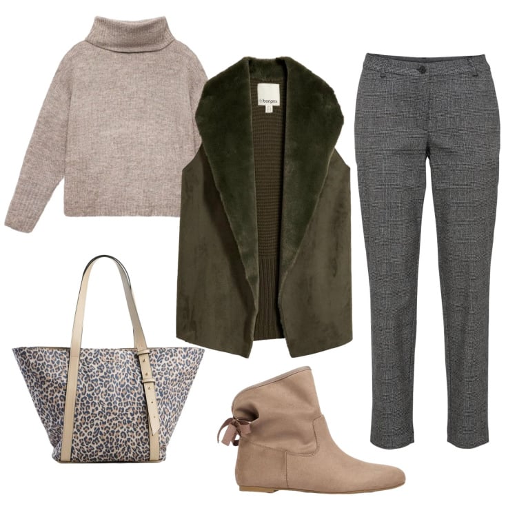Outfit donna - Smanicato chic. Stile Casual chic per Tutti i giorni. Abbinamento con pullovers, pantaloni chino, piumini, stivaletti, shopping bag.