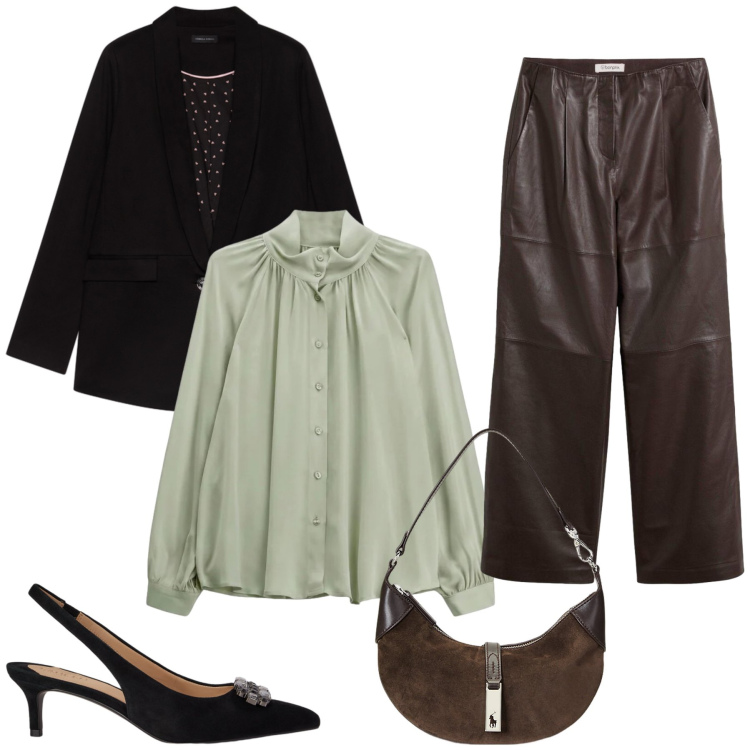 Outfit donna - Total look #2486527. Stile Casual chic per Tutti i giorni. Abbinamento con camicie, blazer, borse a spalla, décolleté, pantaloni.