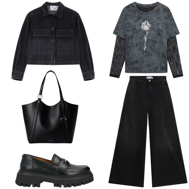 Outfit donna - Total look #2486530. Stile Urban per Tutti i giorni. Abbinamento con t-shirt, borse tote, jeans, cappotti, mocassini.