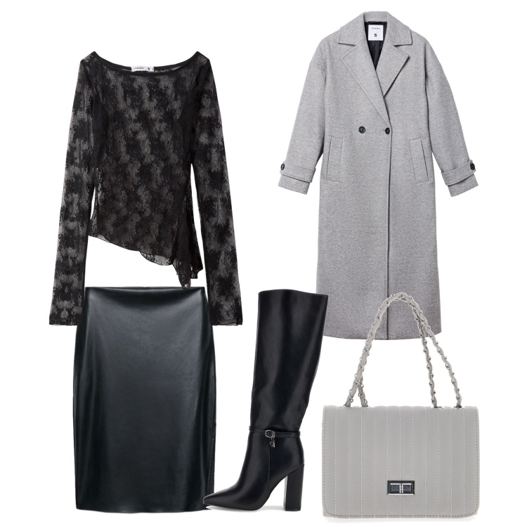 Outfit donna - Gilmore Girls: Lorelai\'s night out. Stile Rock per Serata fuori. Abbinamento con maglieria, cappotti, gonne longuette, borse a tracolla, stivali.