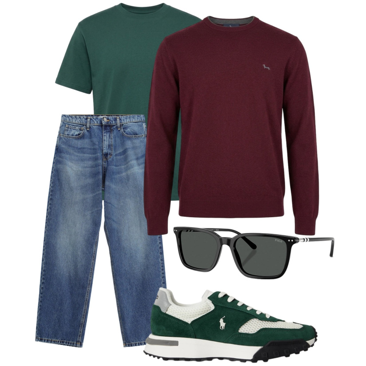 Outfit uomo - Total look #2486603. Stile Casual per Tutti i giorni. Abbinamento con maglieria, t-shirt, jeans, occhiali da sole, sneakers.