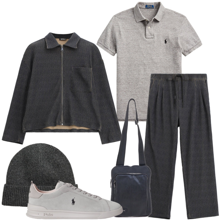 Outfit uomo - Total look #2486613. Stile Casual per Tutti i giorni. Abbinamento con cappotti, pantaloni, polo, berretti, sneakers, portafogli.
