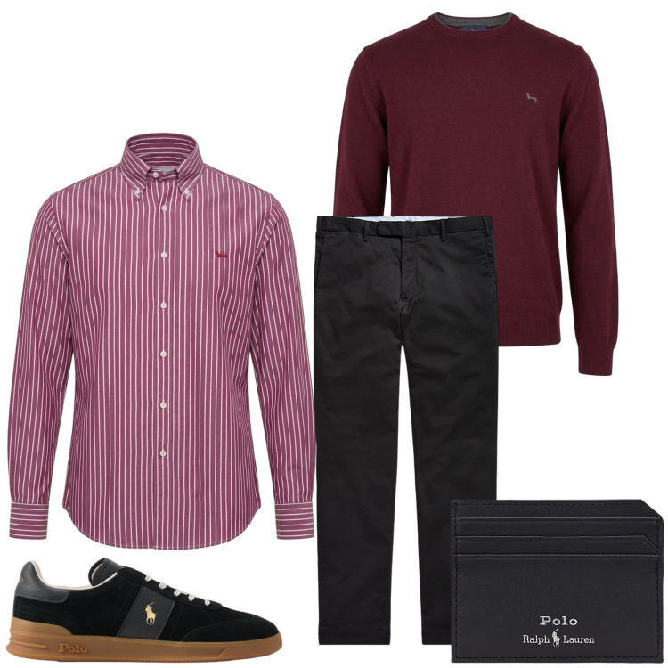 Outfit uomo - Total look #2486614. Stile Business/Elegante per Tutti i giorni. Abbinamento con camicie, maglieria, pantaloni chino, portafogli, sneakers.