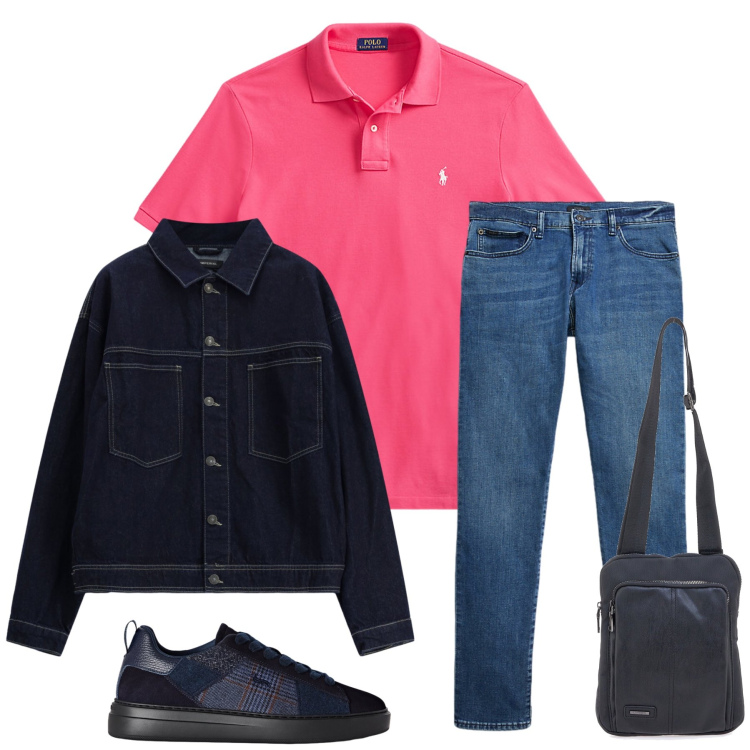 Outfit uomo - Total look #2486616. Stile Casual per Tutti i giorni. Abbinamento con sneakers, cappotti, polo, jeans, portafogli.