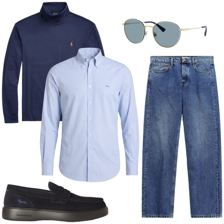 Outfit uomo - Total look #2486620. Stile Casual per Tutti i giorni. Abbinamento con scarpe stringate, camicie, jeans, maglieria, occhiali da sole.