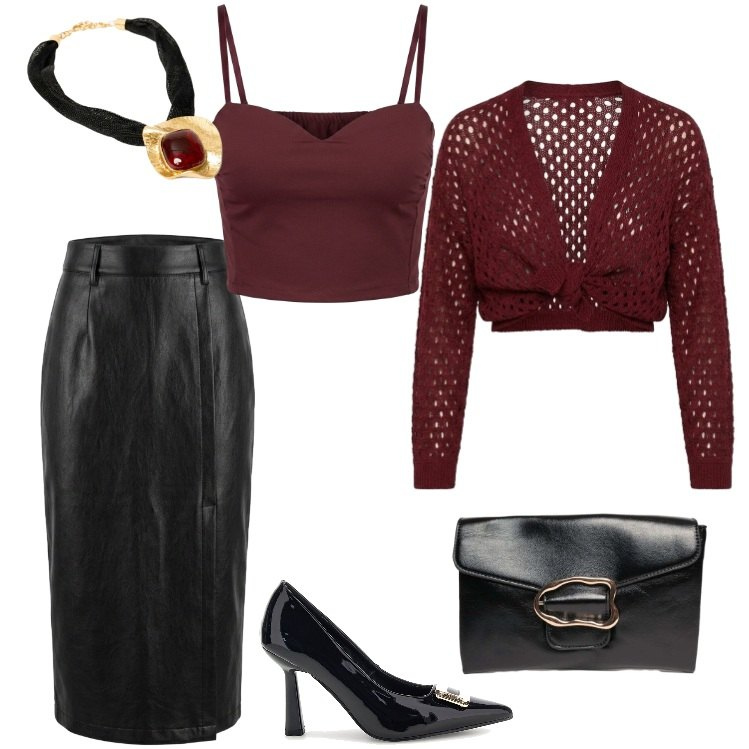 Outfit donna - Total look #2486658. Stile Romantica per Serata fuori. Abbinamento con gonne longuette, cardigans, ciondoli, top, clutch, décolleté.