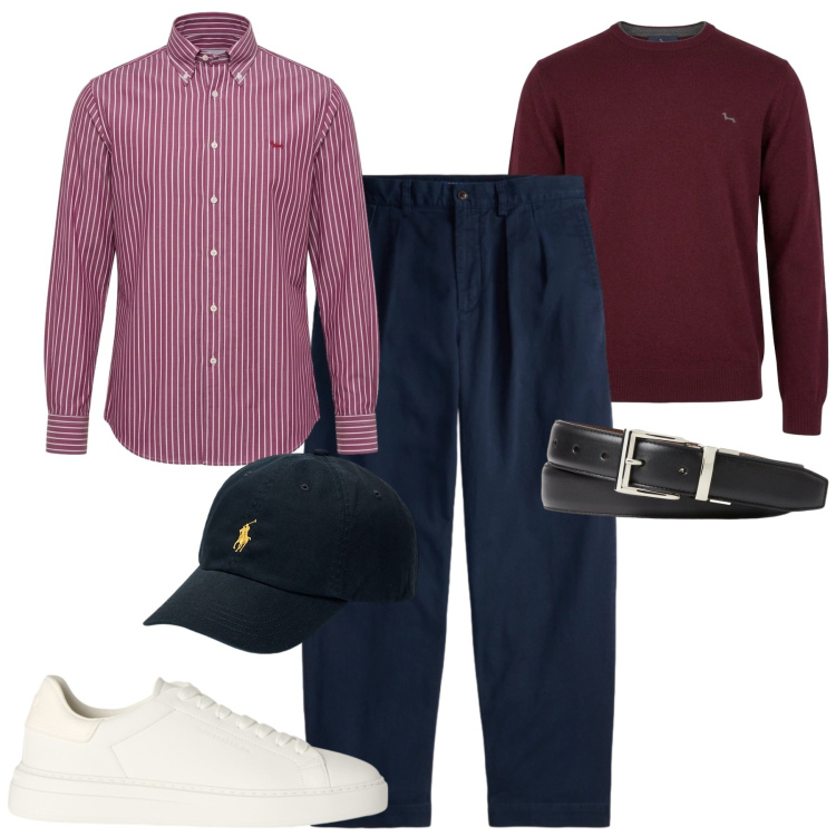 Outfit uomo - City. Stile Urban per Tutti i giorni. Abbinamento con camicie, sneakers, maglieria, cappelli, cinture, pantaloni chino.