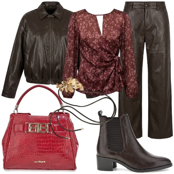 Outfit donna - Soft Leather. Stile Glamour per Serata fuori. Abbinamento con bluse, pantaloni, bomber, cinture, borse a mano, stivaletti chelsea.