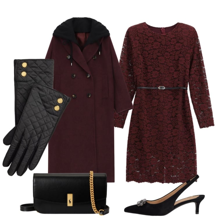 Outfit donna - Cerimonia d’Autunno. Stile Chic per Cerimonia. Abbinamento con vestiti midi/longuette, cappotti, décolleté, clutch, guanti.