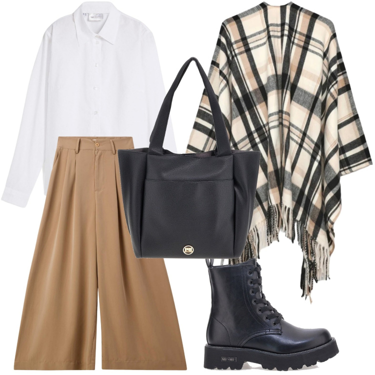 Outfit donna - Quadri con frange. Stile Casual per Scuola/Università. Abbinamento con cappe, pantaloni, camicie, anfibi, borse a spalla.
